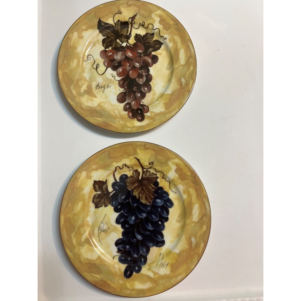 I. Godinger Email de Limoges Grape Dessert Plates Set of 2 Rouge Pinot Noir 1855